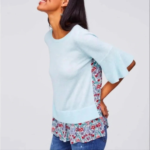 Loft women’s size small wool blend knit top with polyester back floral print - Picture 1 of 7